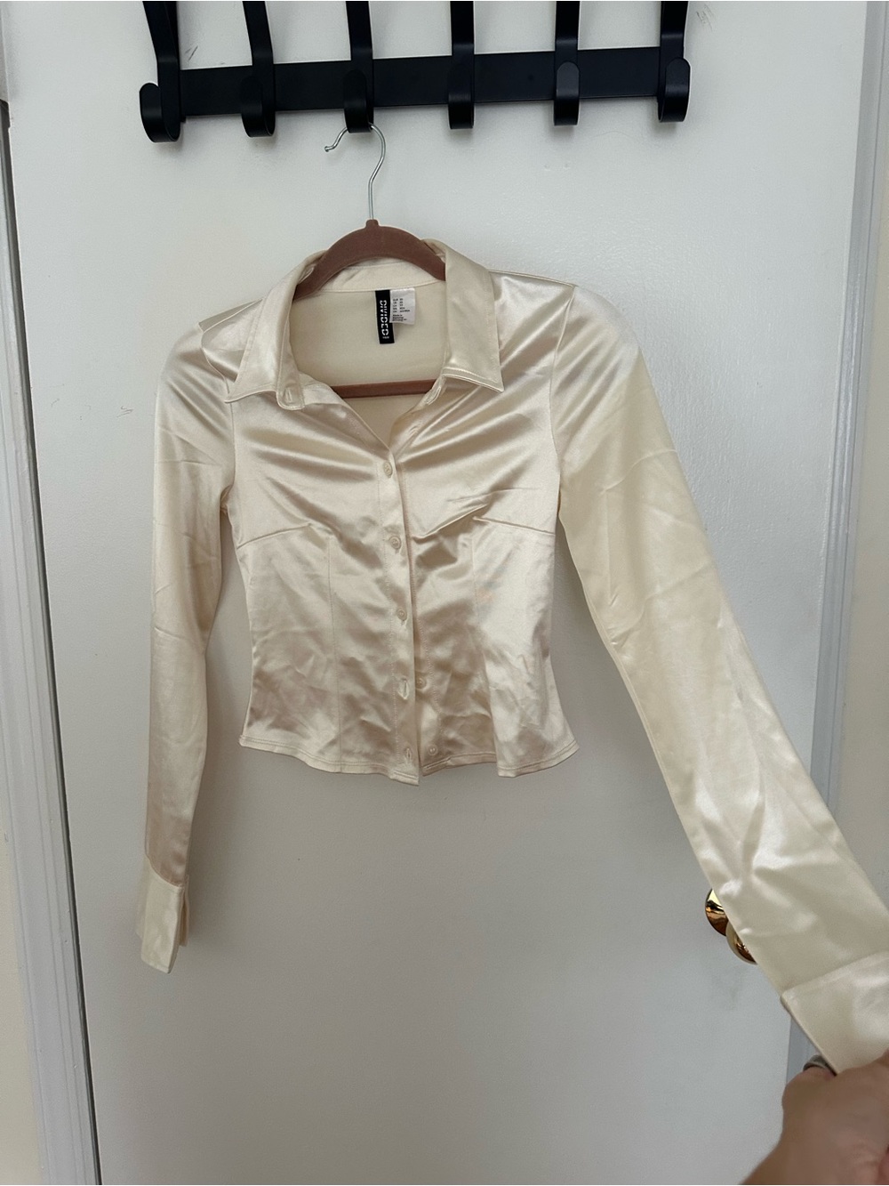 Divided Cream Satin Button-Front Long Sleeve Shirt